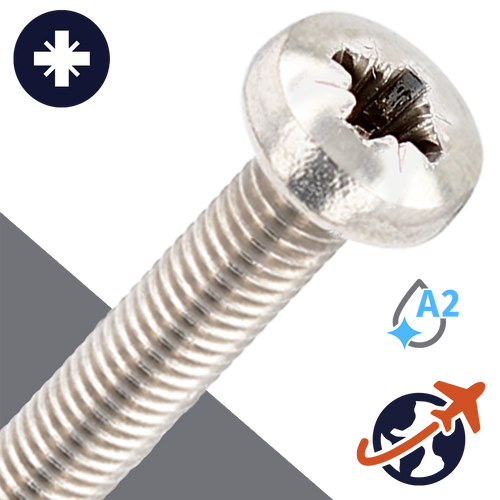 M4X0.7 Pozidrive Pan Head - A2 Stainless DIN 7985-PZ