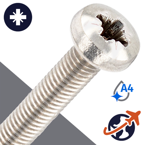 M2X0.4 Pozidrive Pan Head - A4 Stainless DIN 7985-PZ