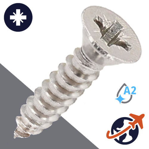 M4.2 Pozidrive Flat Tapping - A2 Stainless DIN 7982-C