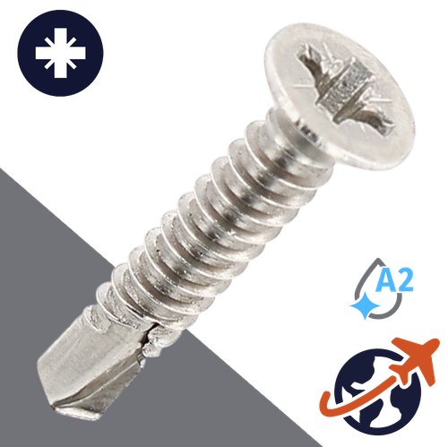 M3.5 Pozidrive Flat Self Drilling - A2 Stainless DIN 7504-O