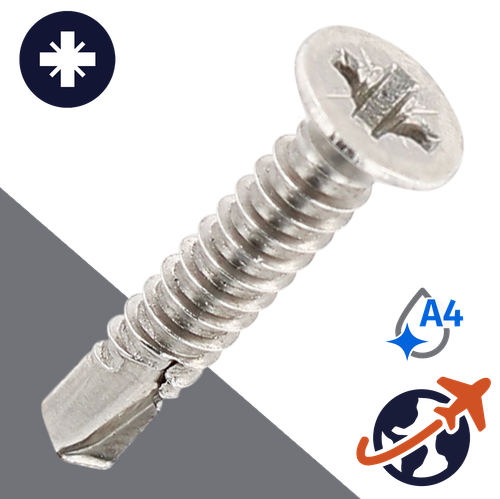M3.5 Pozidrive Flat Self Drilling - A4 Stainless DIN 7504-O