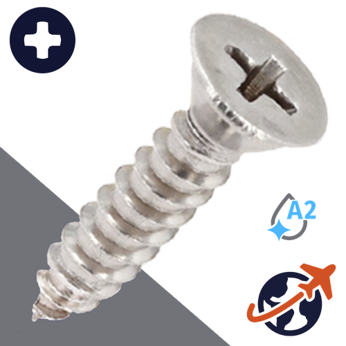 M3.5 Phillips Flat Tapping - A2 Stainless DIN 7982-C