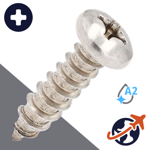 M6.3 Phillips Pan Tapping - A2 Stainless DIN 7981-C