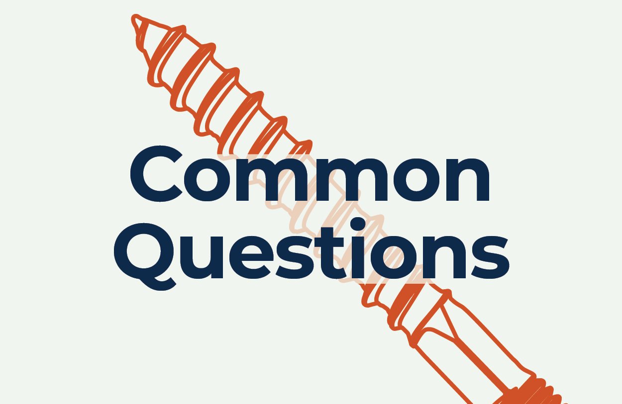 Common questions header with fastener illustration background