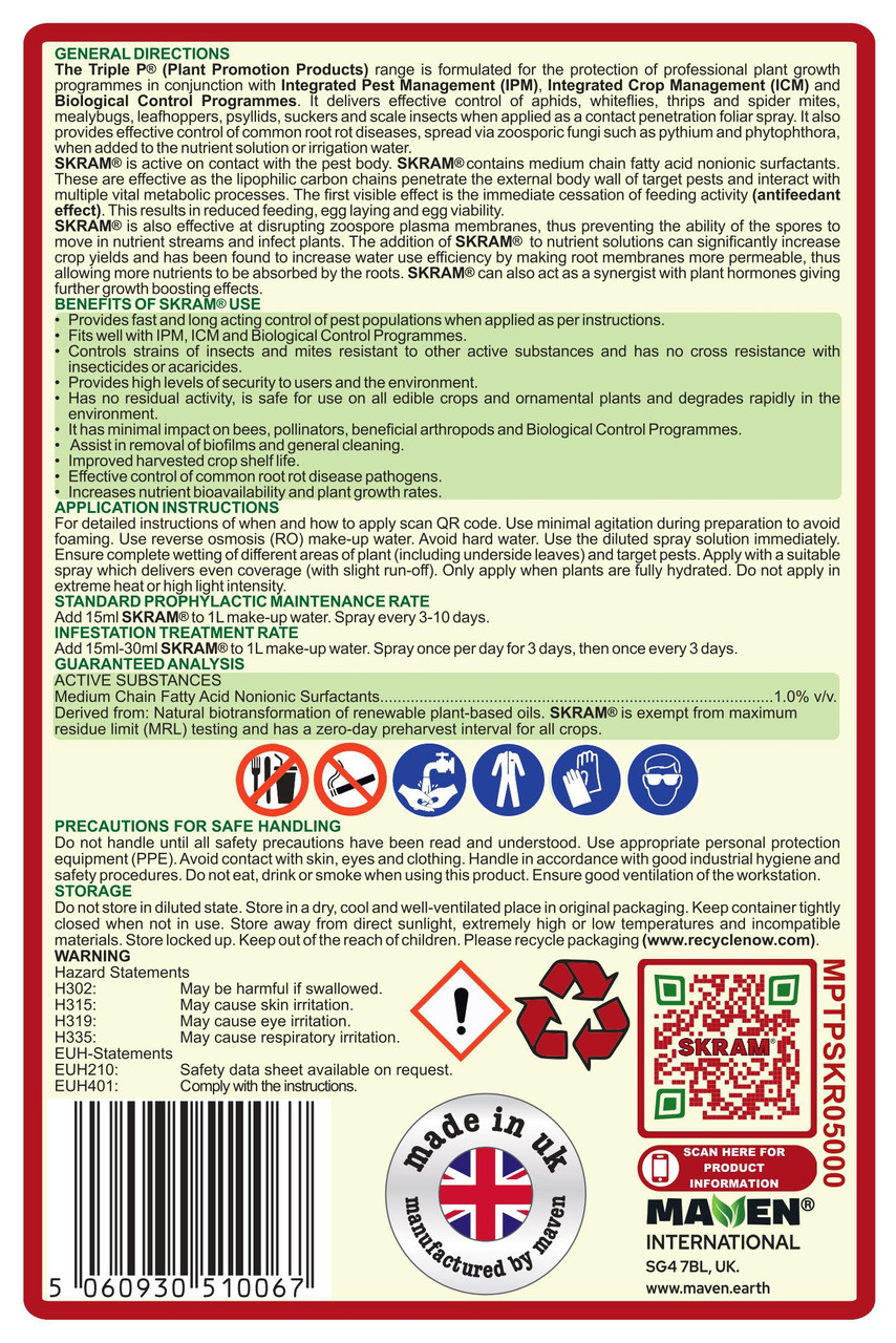 SKRAM Antifeedant Pest Prevention 5 litre bottle back label