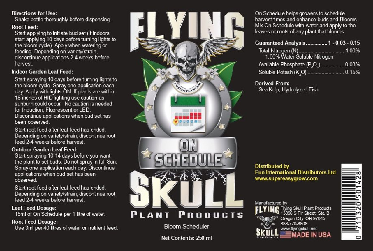 Flying Skull On Schedule 250ml Bottle Label