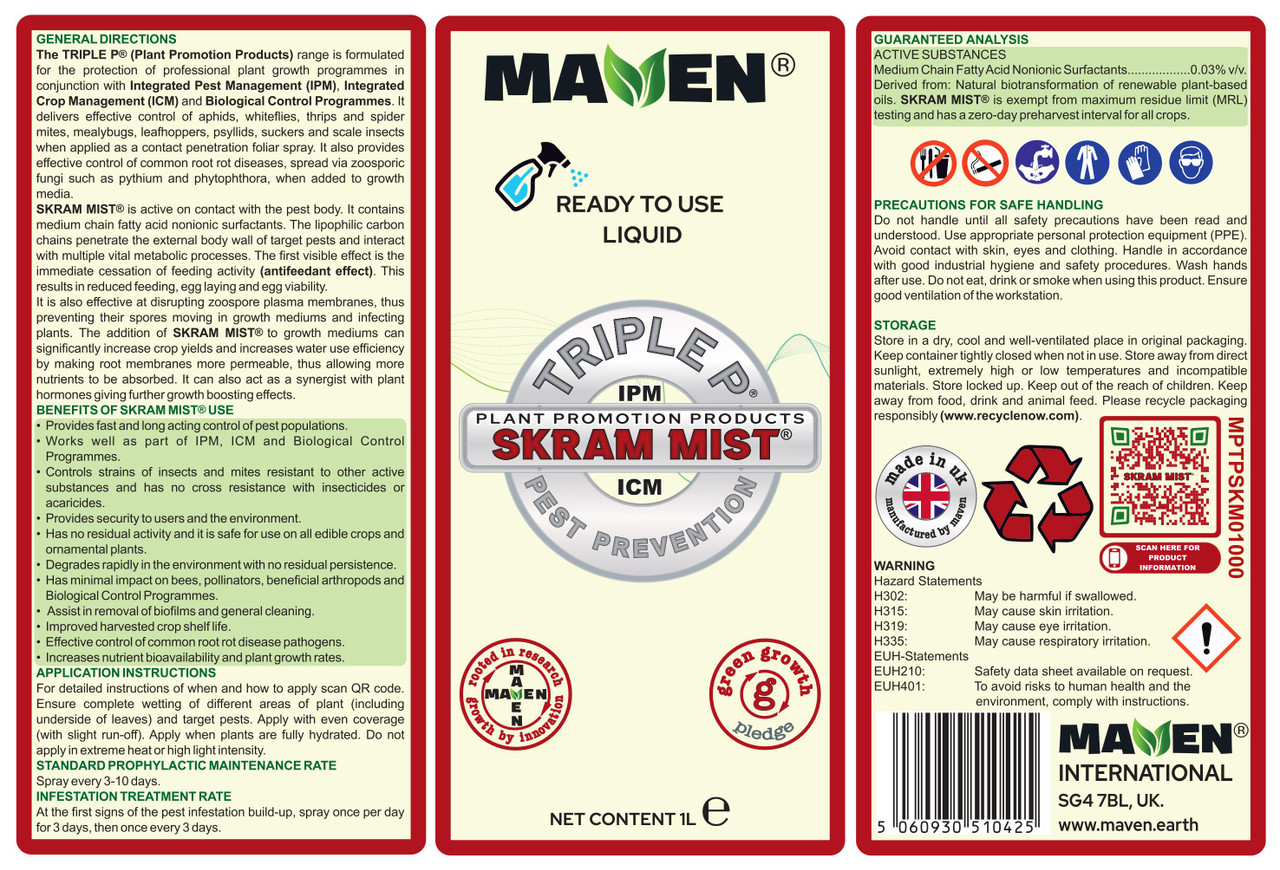 SKRAM MIST Antifeedant Pest Prevention 1 litre spray bottle label