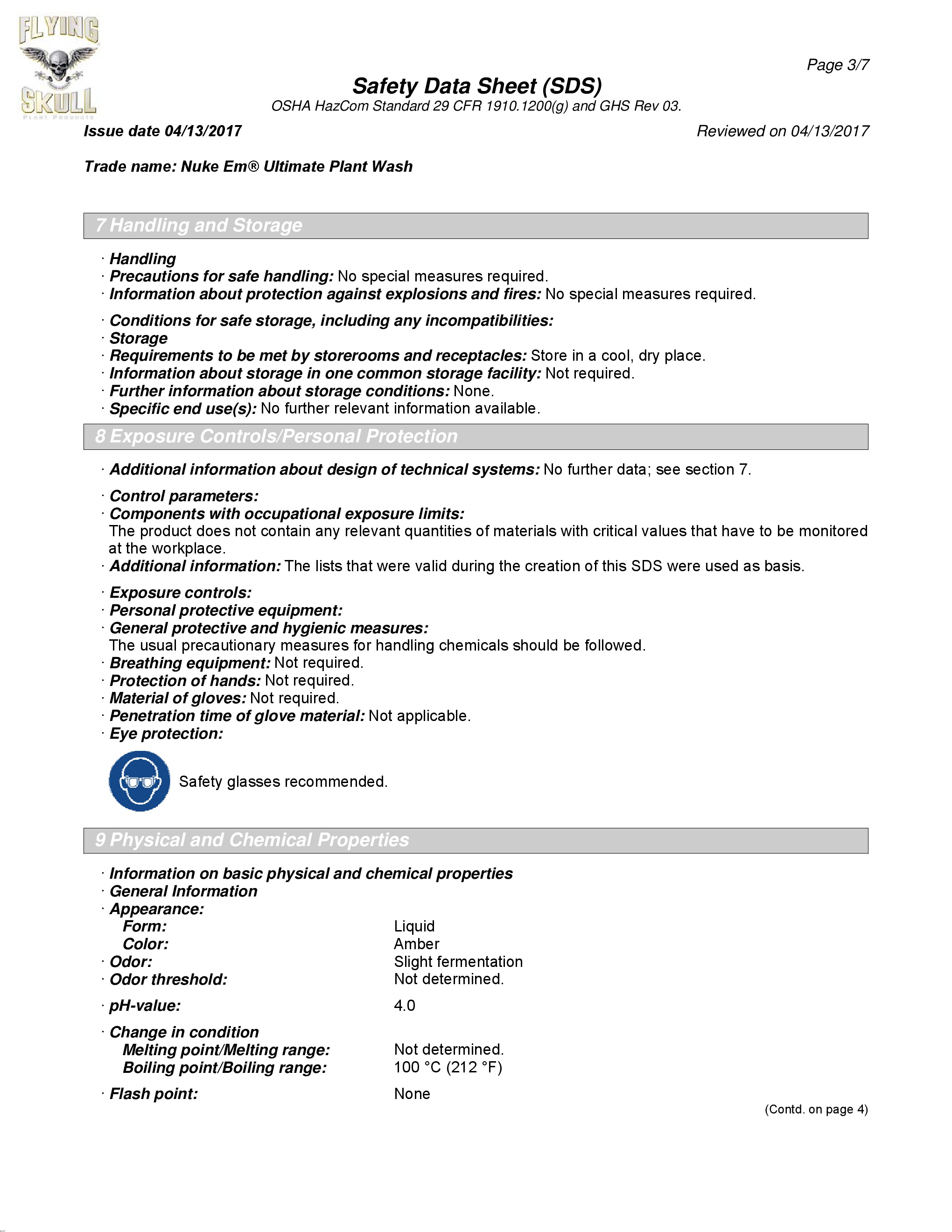 Flying Skull Nuke Em Safety Data Sheet page 3