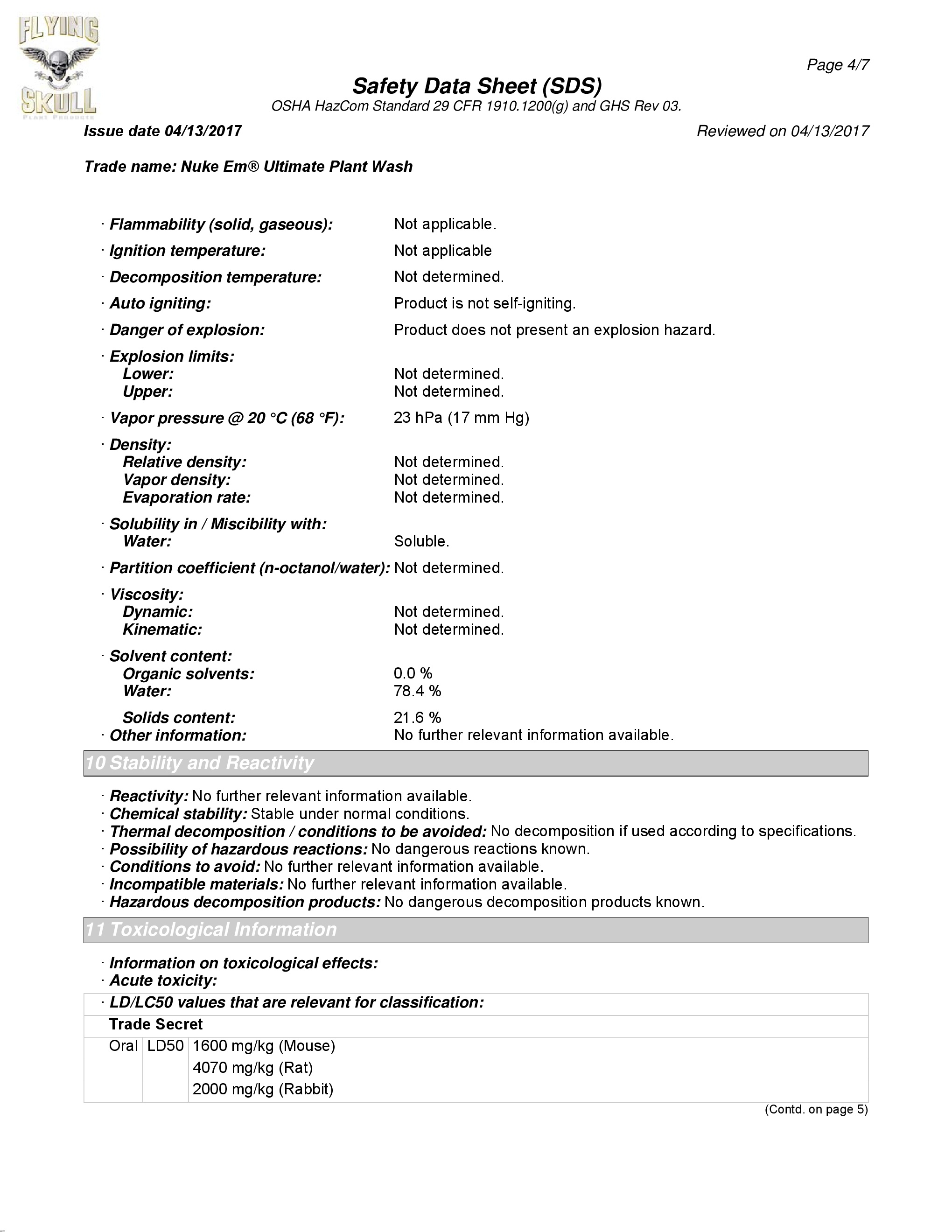 Flying Skull Nuke Em Safety Data Sheet page 4