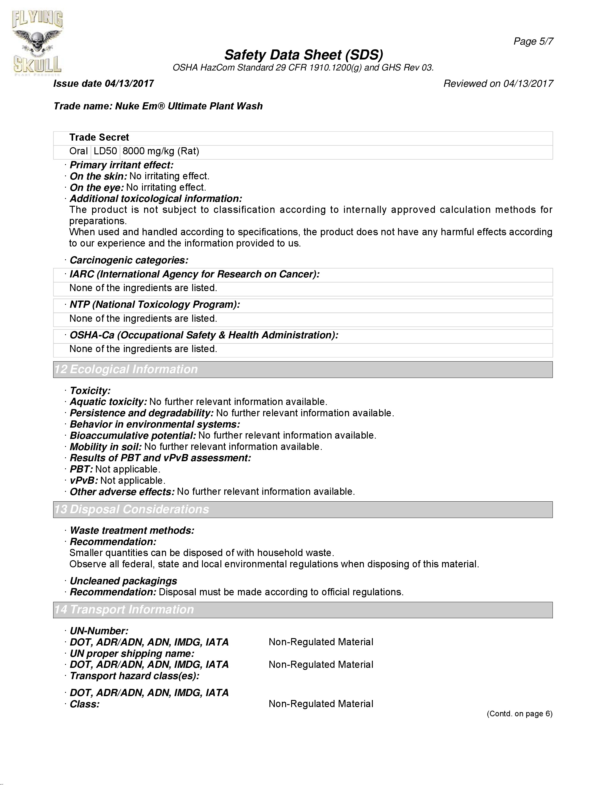 Flying Skull Nuke Em Safety Data Sheet page 5