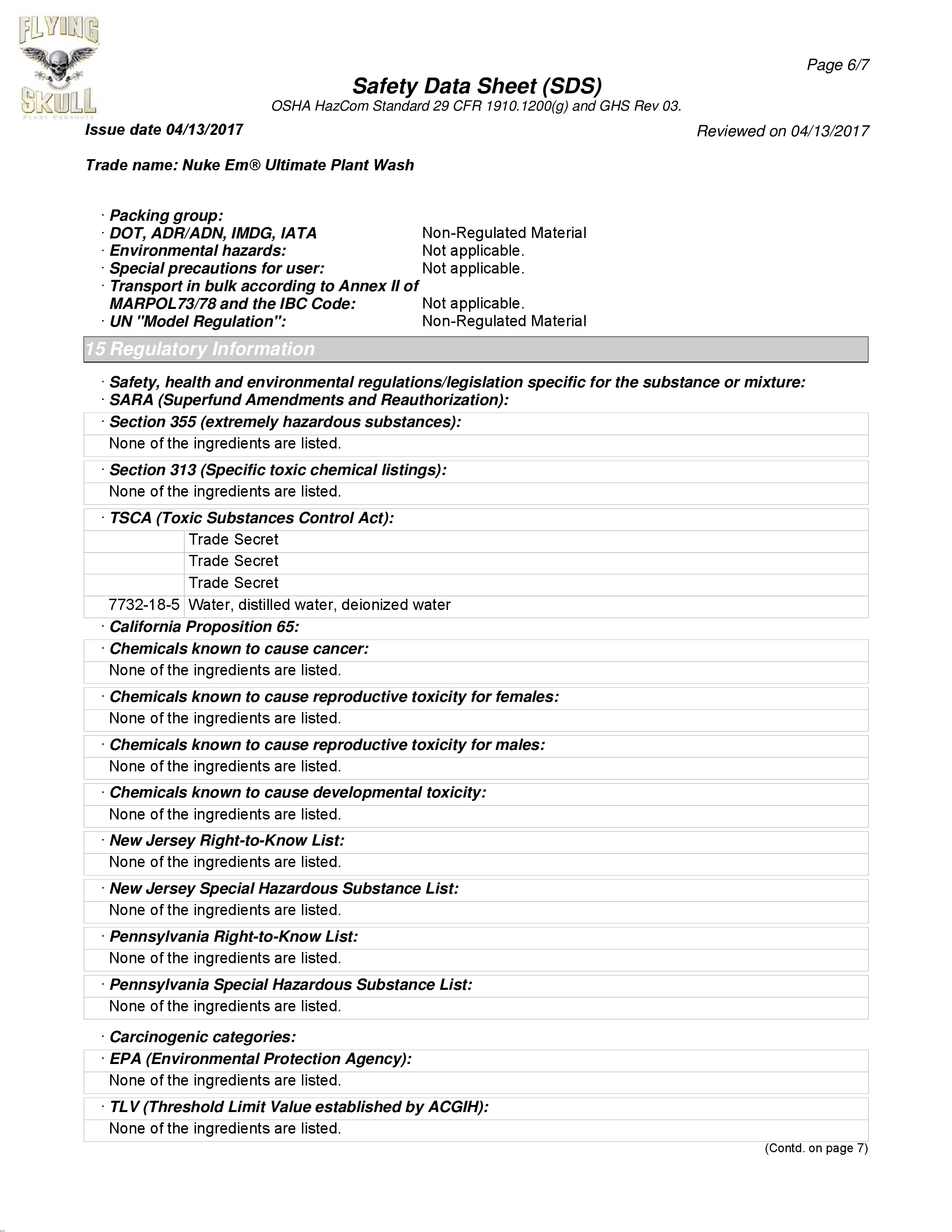 Flying Skull Nuke Em Safety Data Sheet page 6