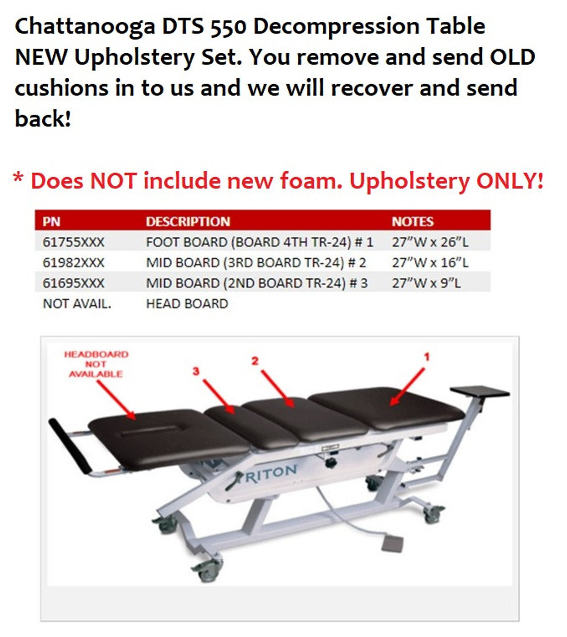 Chattanooga DTS 550 Decompression Table Upholstery Set