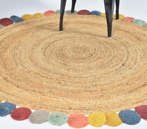 Hand Braided Jute Colorful Round Rug