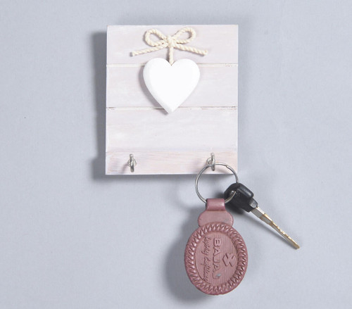 Distress Painted Wooden Heart 2-Key Hanger