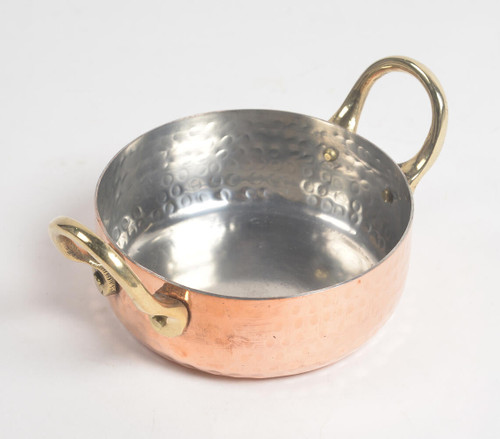 Handcrafted Copper & Tin Frying Pan with Double Brass Handle (4.4" Dia)