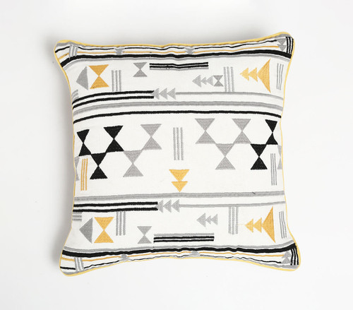 Eco-Friendly Embroidered Geometric Cotton Cushion Cover