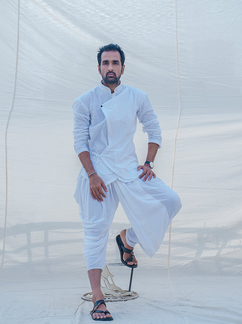 White & Divine Cotton Kurta & Dhoti Set