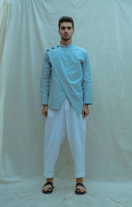 Overlapped Shirt Kurta In Light Blue