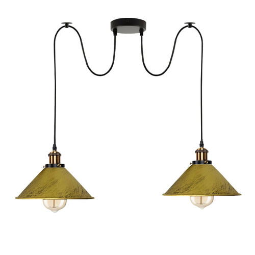 Brushed Brass 2 Way Retro Industrial Ceiling E27 Hanging Lamp Pendant Light~3510