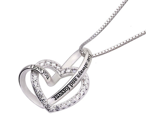 Mother's Day Gift "I Love you for Always & Forever" White Pav'e Necklace