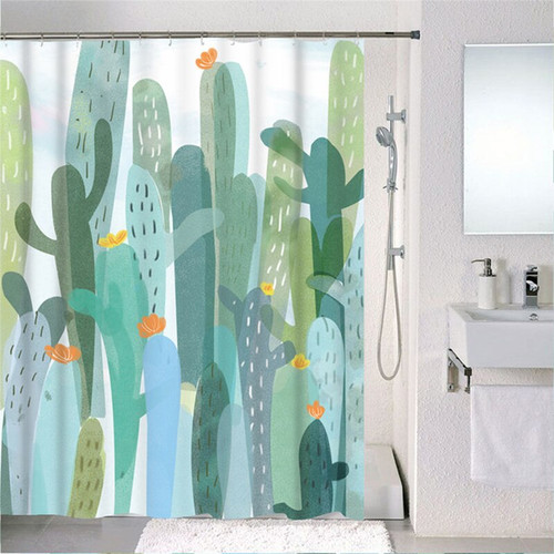 Forest Nordic Style Shower Curtains Set With Hooks Green Tropical Plants Leaf Cactus Bathroom Polyester Waterproof  Frabic