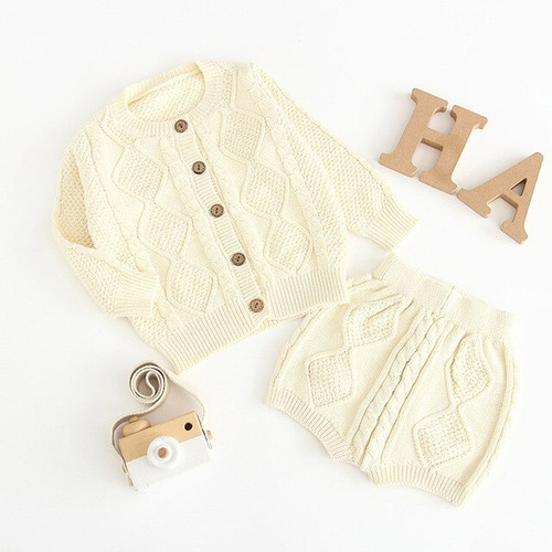 Knitting Baby Clothing Set Classical Lines Sweater Cardigan Shorts Newborns Suits  Spring Infant Boys Girls Clothes