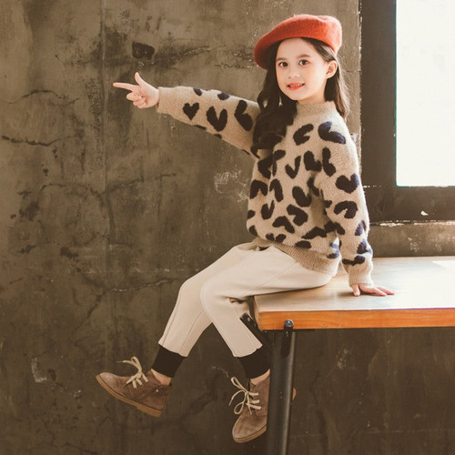 Girls Clothing Set Fashion Leopard Sweater Woolen Pants Winter Spring Kids Clothes for Girl Toddler Teens Children Suits