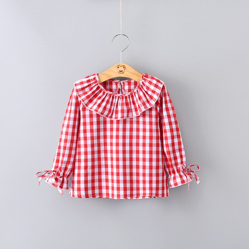 Girls Shirts Plaid O-neck Long Sleeve Kids Pullovers Spring Baby Toddler Children Top Clothes 1 2 3 4 5 Year