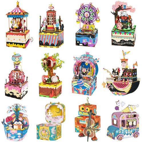 Music Box DIY 3D Wooden Puzzle Musical Toys Assemble Model Building Kits Toys for Children Kids Adult Birthday Gift