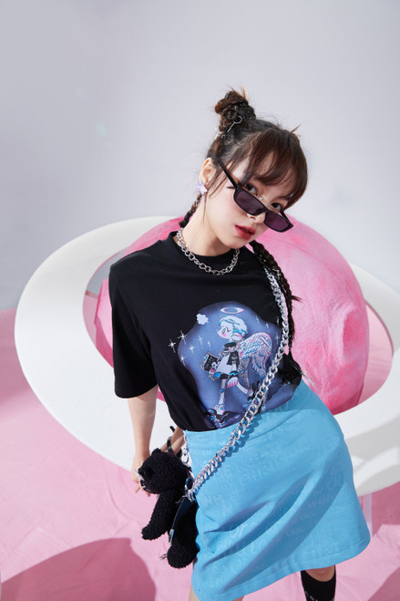 Harajuku Cartoon Print Casual T-Shirt Women Tops Spring ELF Short Sleeve Korean Ladies Daily Basic Summer Tee