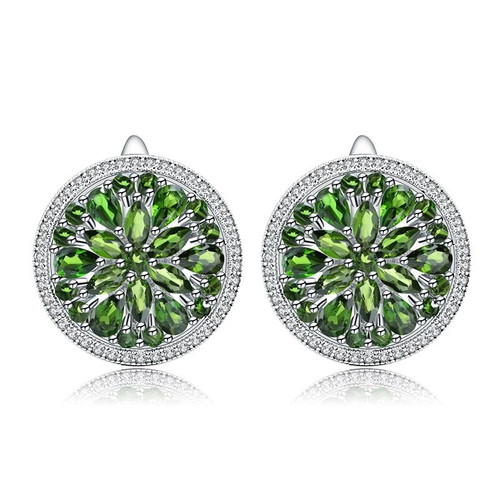 7.01Ct Natural Chrome Diopside Gemstone 925 Sterling Silver Classic Stud Earrings for Women Wedding Fine Jewelry