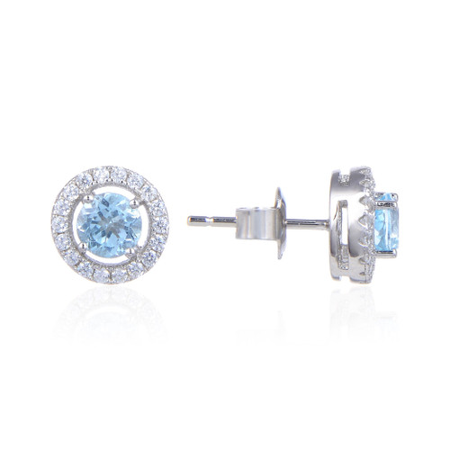 925 Sterling Silver Stud Earrings Natural Sky Blue Topaz Birthstone Halo Earrings For Women Gemstone Fine Jewelry