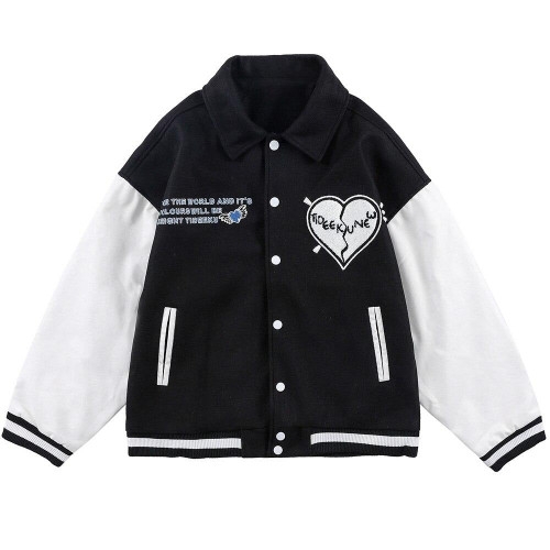 Varsity Jacket Men Tearing Heart Patch Baseball Jacket Autumn Oversize Retro Harajuku College Style Bomber Coats Couple