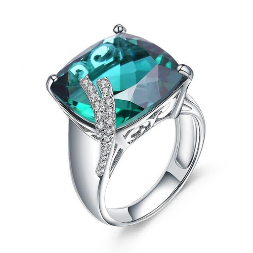 Gem's Ballet Luxury Cocktail Ring Genuine 925 Sterling Silver Nano Emerald Gemstone Ring For Woman Fine Jewelry