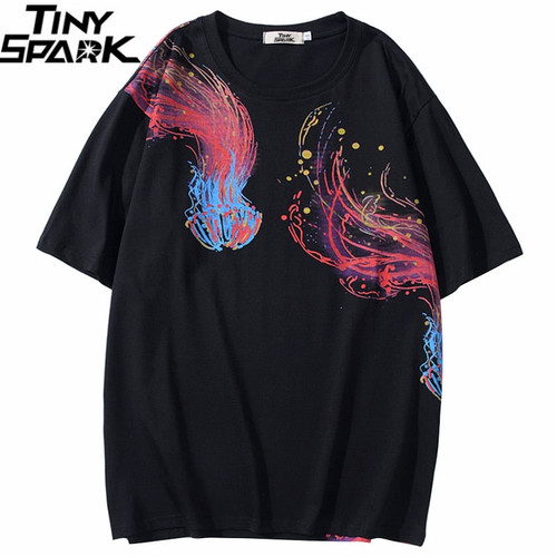 Men T Shirt Hip Hop Streetwear Colorful Jellyfish Painting Tshirt Harajuku Summer Short Sleeve