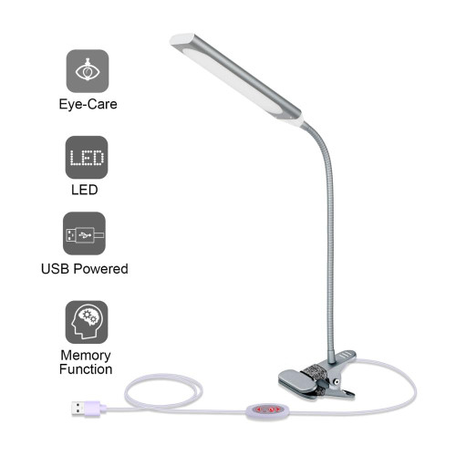 5W LED Clip on Desk Lamp with 3 Modes 1.5M Cable Dimmer 11 Levels Clamp Table Lamp