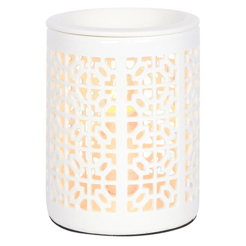 WHITE CERAMIC TRELLIS ELECTRIC OIL & WAX BURNER