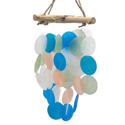 Blue & Pearl Effect Driftwood Cross Chime