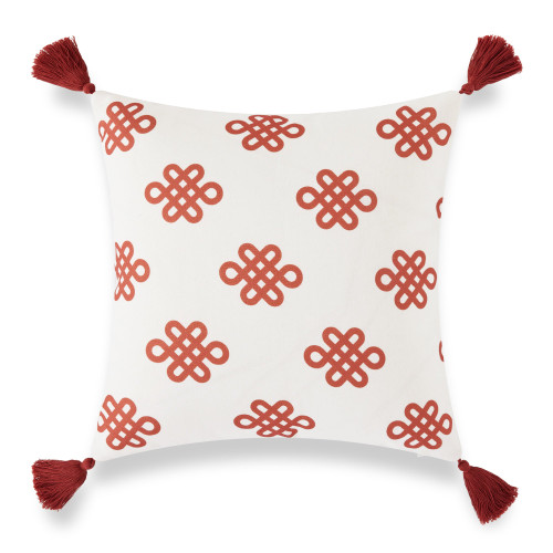 Coastal Boho Indoor Outdoor Pillow Cover, Orient, Knot, Red, 18"x18"