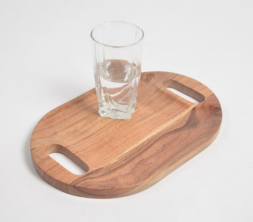 Oval Acacia Wood Tray with Cut-Out Handles