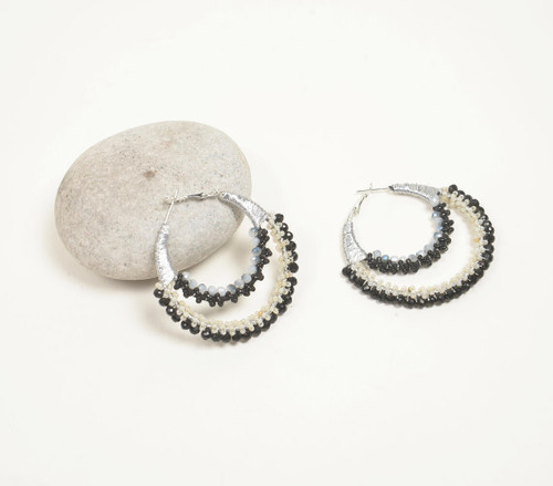 Glass Beaded Black Dual-Hoop Earrings