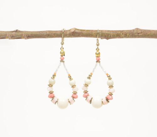 Beaded Coral Accent Dangle Drop Earrings