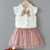 Sweet Girls Suits Bow White Blouses Floral Mesh Skirt Kids Clothes for 2 3 4 5 6 7 Year Toddlers Children Princess Outfits