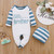 Autumn Winter Long Sleeve Romper Baby Striped Kids Boy Jumpsuit Clothing 2Piece Black/Blue Letter Newborn Rompers with Hat D30