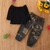 Girls Clothes Black Knitting Shirt Camouflage Long Pant 2pcs Cool Children Clothing Set Summer Fall Toddler Kids Suits for Girl