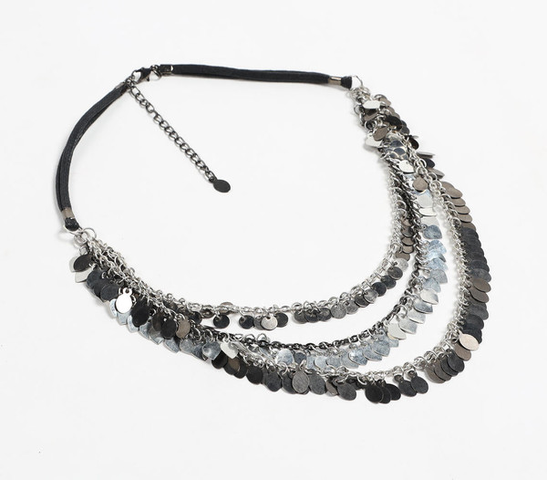 Silver-Toned Charms & Woven Thread Layered Bib Necklace