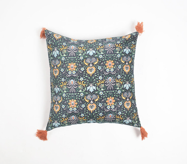 Tasseled Velvet Midnight Floral Cushion Cover