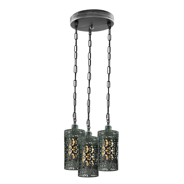 Industrial Vintage Retro light 3-way Round ceiling pendant e27 base Brushed Silver cage~3934