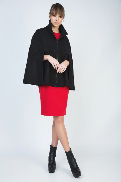 Black Winter Cape in Woven Fabric