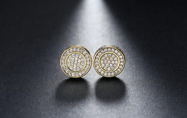 Pave Disc Stud Earring Embellished with  Crystals in 18K Gold Plated